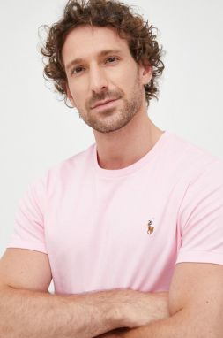 Bavlnené tričko Polo Ralph Lauren ružová farba, jednofarebné