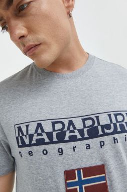 Tričko Napapijri pánske, šedá farba, jednofarebné