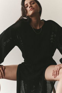 Bavlnené šaty MUUV. Au Crochet čierna farba, maxi, rovný strih