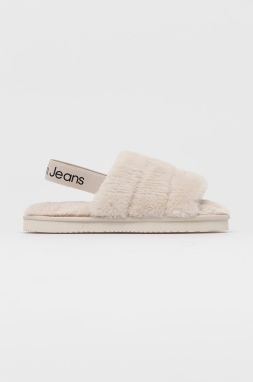 Papuče Calvin Klein Jeans Home Slipper Fakefur Elastic béžová farba