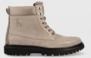Semišové členkové topánky Calvin Klein Jeans Lug Mid Laceup Boot Hike pánske, hnedá farba