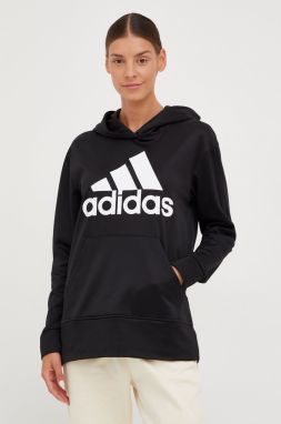 Tréningová mikina adidas Performance Big Logo dámska, čierna farba, s kapucňou, s potlačou