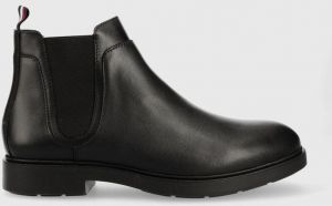 Kožené topánky chelsea Tommy Hilfiger pánske, čierna farba
