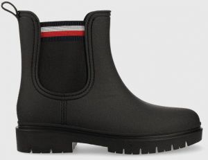 Gumáky Tommy Hilfiger Rain Boot Ankle Elastic dámske, čierna farba