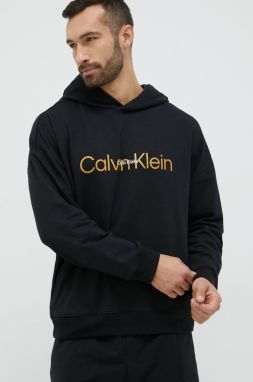 Pyžamová mikina Calvin Klein Underwear pánska, čierna farba, s potlačou