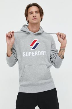 Mikina Superdry pánska, šedá farba, s kapucňou, melanžová