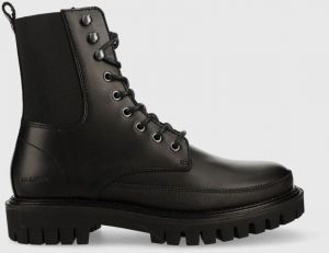 Kožené členkové topánky Tommy Hilfiger pánske, čierna farba