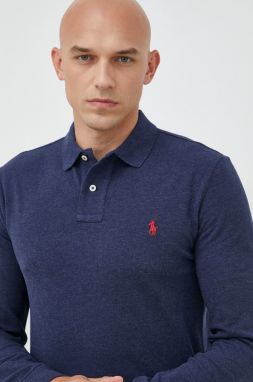 Bavlnené tričko s dlhým rukávom Polo Ralph Lauren tmavomodrá farba, jednofarebné