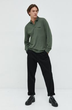 Tričko s dlhým rukávom Abercrombie & Fitch pánske, zelená farba, jednofarebné