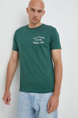 Bavlnené tričko United Colors of Benetton zelená farba, s nášivkou