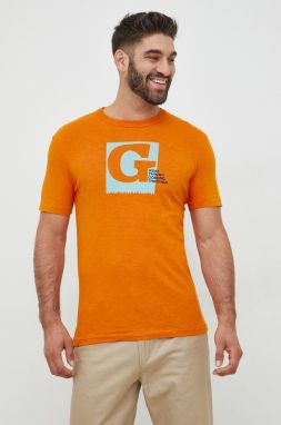 Bavlnené tričko United Colors of Benetton oranžová farba, s potlačou