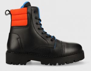 Členkové topánky Tommy Jeans Padded Lace Up Heritage Boot pánske, čierna farba