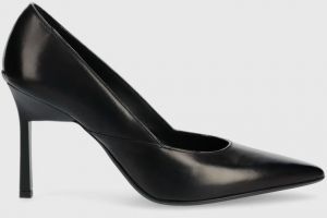 Kožené ihličky Calvin Klein HW0HW01346 GEO STILETTO PUMP 90 čierna farba