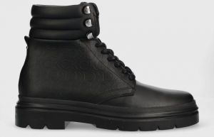 Kožené členkové topánky Calvin Klein Combat Boot Mono pánske, čierna farba