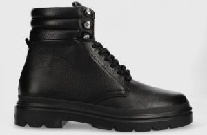 Kožené členkové topánky Calvin Klein Combat Boot Pb Lth pánske, čierna farba