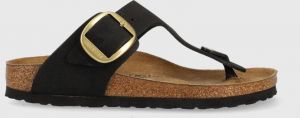 Kožené žabky Birkenstock Gizeh Big Buckle dámske, čierna farba, na plochom podpätku, 1024107