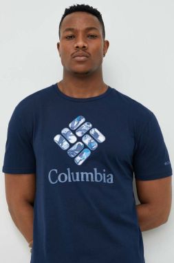 Bavlnené tričko Columbia tmavomodrá farba, s potlačou