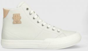 Kožené tenisky Tommy Hilfiger TH HI VULC PREMIUM UNDYED pánske, šedá farba