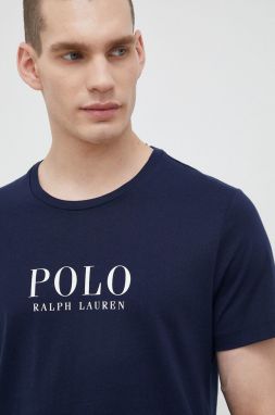 Bavlnené pyžamové tričko Polo Ralph Lauren tmavomodrá farba, s potlačou