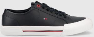 Kožené tenisky Tommy Hilfiger CORE CORPORATE VULC LEATHER pánske, tmavomodrá farba, FM0FM04561