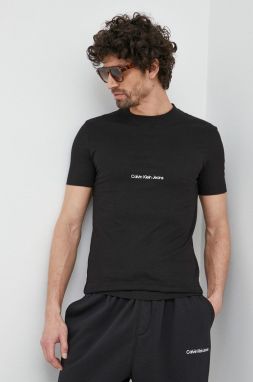 Bavlnené tričko Calvin Klein Jeans čierna farba, s nášivkou