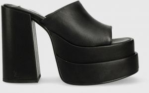 Kožené šľapky Steve Madden Cagey dámske, čierna farba, na podpätku, SM11002312