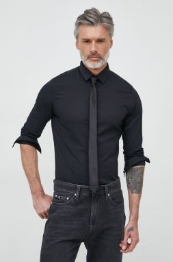 Košeľa Calvin Klein pánska, čierna farba, slim, s klasickým golierom