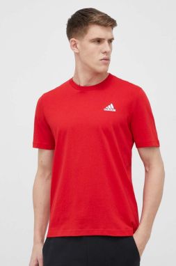 Bavlnené tričko adidas červená farba, jednofarebné
