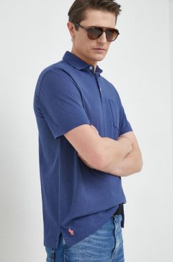 Polo tričko s prímesou ľanu Polo Ralph Lauren tmavomodrá farba, jednofarebné