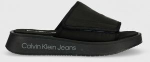 Šľapky Calvin Klein Jeans PREFRESATO SANDAL SOFTNY dámske, čierna farba, na platforme, YW0YW00968