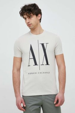 Bavlnené tričko Armani Exchange béžová farba, s potlačou