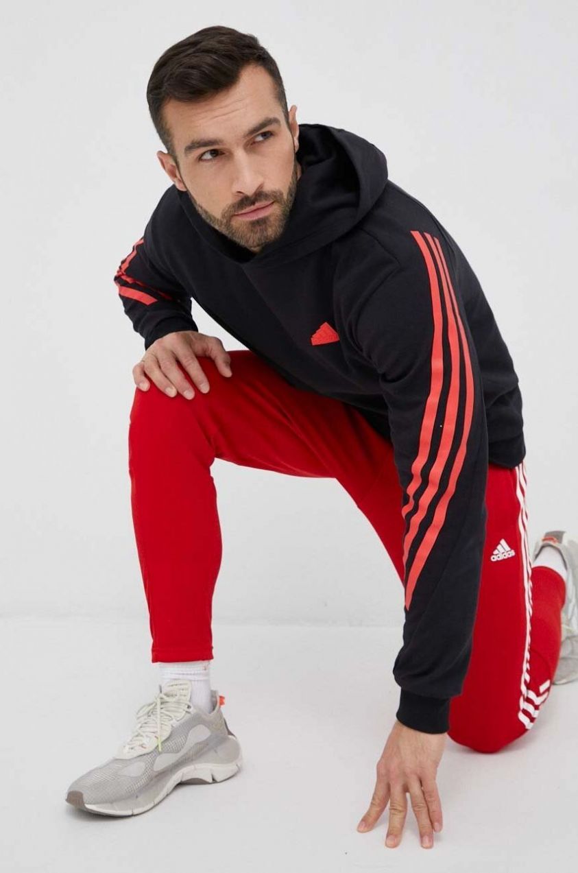 Mikina adidas pánska, čierna farba, s kapucňou, s nášivkou