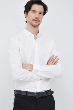 Bavlnená košeľa BOSS pánska, biela farba, regular, s golierom button-down