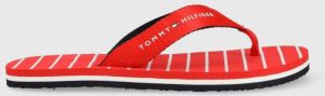 Žabky Tommy Hilfiger TOMMY ESSENTIAL ROPE SANDAL dámske, červená farba, na plochom podpätku, FW0FW07142
