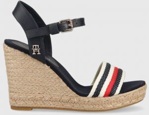 Sandále Tommy Hilfiger CORPORATE WEDGE dámske, tmavomodrá farba, na kline, FW0FW07086