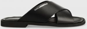 Kožené šľapky Karl Lagerfeld KASTOR II pánske, čierna farba, KL70203