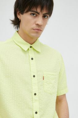 Bavlnená košeľa Levi's pánska, zelená farba, regular, s klasickým golierom