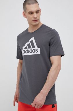 Bavlnené tričko adidas šedá farba, s potlačou