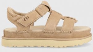 Semišové sandále UGG Goldenstar Strap dámske, béžová farba, na platforme, 1137890