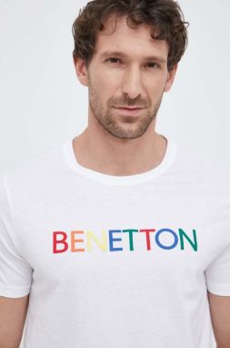 Bavlnené tričko United Colors of Benetton biela farba, s potlačou