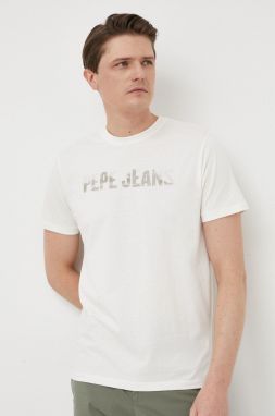 Bavlnené tričko Pepe Jeans béžová farba, s potlačou