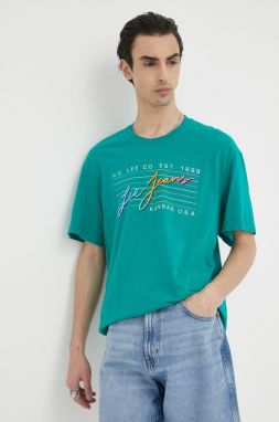 Bavlnené tričko Lee zelená farba, s potlačou
