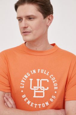 Bavlnené tričko United Colors of Benetton oranžová farba, s potlačou