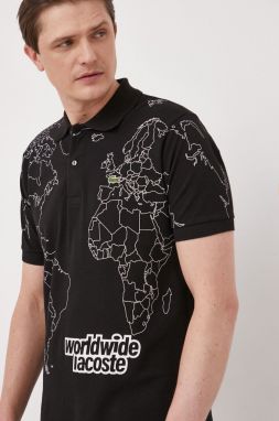 Bavlnené polo tričko Lacoste čierna farba, s potlačou