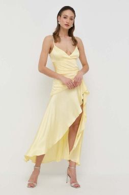 Šaty Bardot žltá farba, maxi, áčkový strih