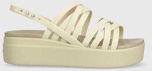 Sandále Crocs Brooklyn Strappy Low Wedge dámske, béžová farba, na platforme, 206751