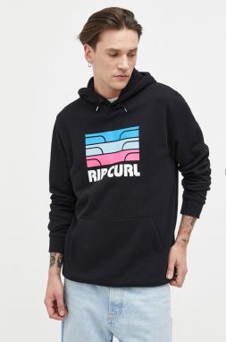 Mikina Rip Curl pánska, čierna farba, s kapucňou, s potlačou