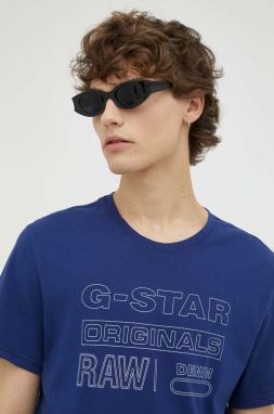 Bavlnené tričko G-Star Raw tmavomodrá farba, s potlačou