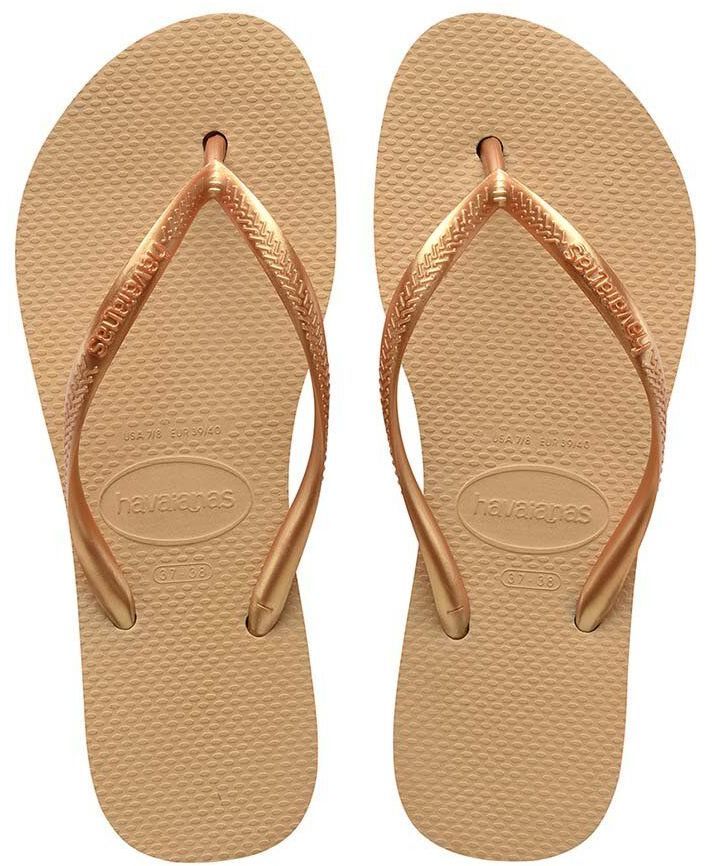 Žabky Havaianas SLIM FLATFORM dámske, zlatá farba, na plochom podpätku, 4144537.0570