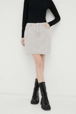 Rifľová sukňa Gestuz šedá farba, mini, rovný strih